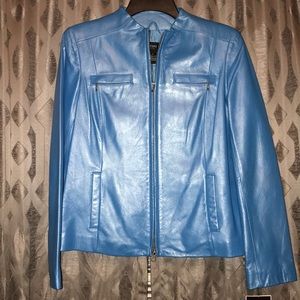 BLUE ALFANI PETITE LEATHER JACKET